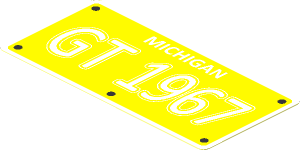 Sticker  1.9 x  3.9 with Yellow License Plate and White "Michigan GT 1967"
