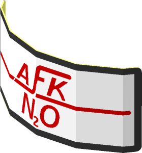 Sticker  0.8 x  1.9 with Rounded Corners and Red Nitrous Oxide Injection Label "AFK N2O" on White Background (Formed)