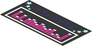 Sticker  1.7 x  3.7 with Magenta and White Striped Bars, Dark Turquoise Starts and Coral Alien "KARAOKE" Characters