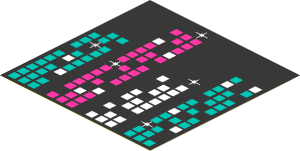 Sticker  4.8 x  4.8 with White Stars and Dark Turquoise, Magenta and White Bars
