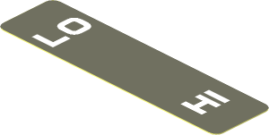Sticker  0.8 x  3.1 with "LO" and "HI" on Dark Bluish Grey