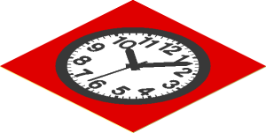 Sticker  2.3 x  2.3 with Clock Hands 10:06:32 on Red Background