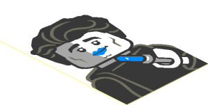 Sticker  1.8 x  2.8 with Black and White Minifig and Metal Blue Lipstick