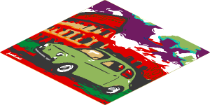 Sticker  5.8 x  5.8 with Bright Light Yellow FIAT 500 and Colosseum Painting