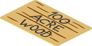 Sticker  1.8 x  2.8 with Black "100 ACRE WOOD" and Wood Grain Background