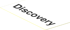 Sticker  1.2 x  3.1 Parallelogram Right Slanted with Black "Discovery" on White Background