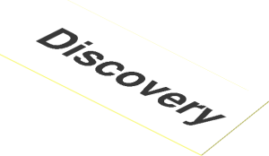 Sticker  1.2 x  3.1 Parallelogram Left Slanted with Black "Discovery" on White Background