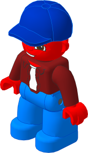 Figure Duplo Adult Male with Medium Blue Legs, Dark Red Top and Blue Baseball Cap Pattern