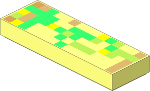 Tile  1 x  3 with Green, Lime, Tan and Yellow Rectangles Pattern