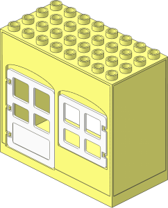 Duplo Building Wall  4 x  8 x  6 with Open Back and White Door and Window