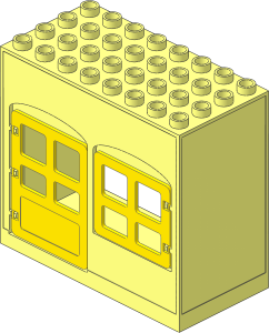 Duplo Building Wall  4 x  8 x  6 with Open Back and Yellow Door and Window
