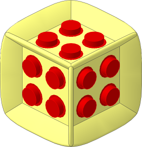 Die  6 Sided  2 x  2 x  2 with Red Centre in Rubber Frame