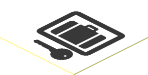 Sticker  1.1 x  1.1 with Black Suitcase and Key Symbol on White Background