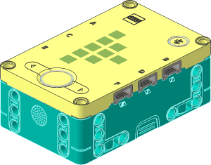 Electric Powered Up 6 Port Hub with Dark Turquoise Bottom with Dot Matrix Right Arrow Pattern