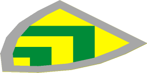 Sticker Minifig Shield Triangular with Green and Yellow Chevrons on Light Grey Background