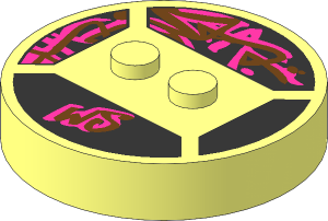 Brick  4 x  4 x  0.667 Round with RFID Tag and  2 Studs with Medium Azure and Magenta "WS" Pattern