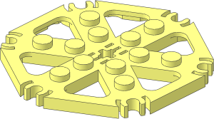 Plate  6 x  6 Hexagonal with Six Spokes and Clips (Solid Studs)