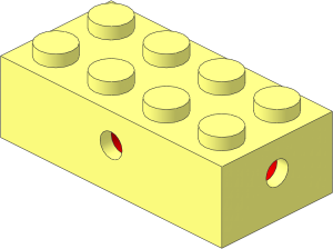 Brick  2 x  4 with 4 Red Axle Bushes and Red Underside