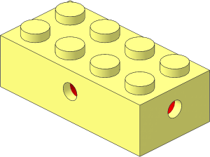 Brick  2 x  4 with 4 Red Axle Bushes and Trans-Clear Underside