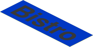 Sticker  1.1 x  3.3 with Black "Bistro" on Blue Background