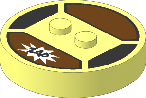 ~Brick  4 x  4 x  0.667 Round - Top with  2 Studs with Medium Azure Panel and "ZAP" Pattern