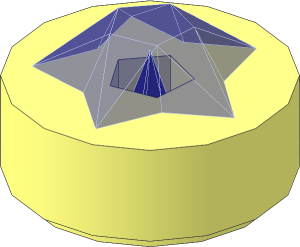 Tile  1 x  1 x  0.5 Round with Trans Dark Blue Raised Star Gem Pattern