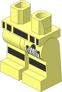 ~Minifig Hips and Legs with Belt and Reflective Stripes and 'EMMET' Badge Pattern (Obsolete)
