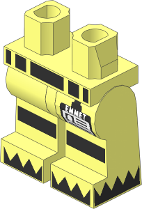 ~Minifig Hips and Legs with Belt and Reflective Stripes, 'EMMET' Badge and Silver Triangles on Feet Pattern (Obsolete)
