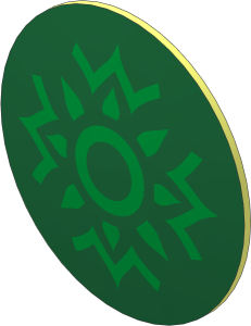 Minifig Shield Round Bowed with DkGreen and Gold Rohan Pattern