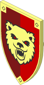 Minifig Shield Triangular Long with Bear Head on Dark Red and Red Background Pattern