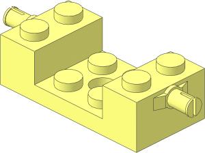 Brick  2 x  4 with  2 x  2 x  0.667 Cutout and 2 Wheel Pins