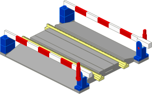 Train Track  4.5V Tapered Straight with Blue/Red/White Level Crossing Gate Type 1 (Closed)