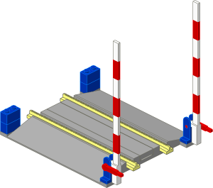 Train Track  4.5V Tapered Straight with Blue/Red/White Level Crossing Gate Type 1 (Open)
