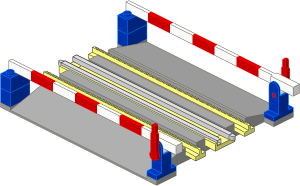 Train Track 12V Tapered Straight with Blue/Red/White Level Crossing Gate Type 1 (Closed)
