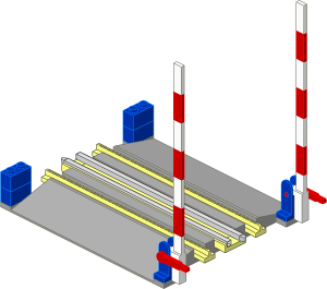 Train Track 12V Tapered Straight with Blue/Red/White Level Crossing Gate Type 1 (Open)