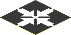 Sticker  1.9 x  1.9 with Four White Arrows Pointing Inwards on Black Background