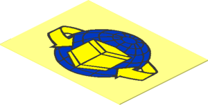 Sticker  1.4 x  1.9 with Blue Globe, Yellow Box and Curved Arrows