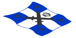 Sticker  4.8 x  6 with Crossed Cannons Blue Crossed Flag Left