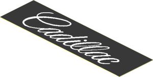 Sticker  1.1 x  3.9 with White "Cadillac" on Black Background