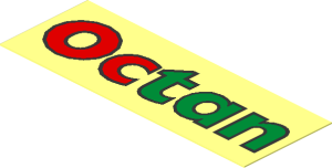 Sticker  0.9 x  2.5 with Red and Green "Octan" Logo with Black Border