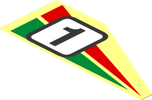 Sticker with Red/Green Triangles and Racing Number "1", Right