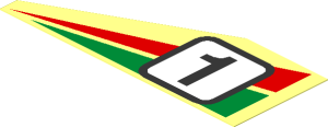 Sticker with Red/Green Triangles and Racing Number "1", Left