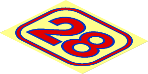 Sticker  4.8 x  6.0 with Red and Blue "28" on Transparent Background