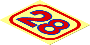 Sticker  1.2 x  1.5 with Red and Blue "28" on Transparent Background