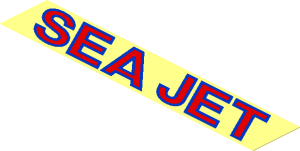 Sticker  1.2 x  6.5 with Red and Blue "SEA JET" on Transparent Background (Left)