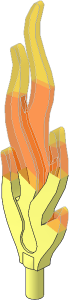 Minifig Flame  7 L with Bar  0.8 with Marbled Trans Orange / Trans Yellow Flame Tip Pattern