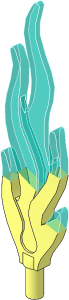 Minifig Flame  7 L with Bar  0.8 with Marbled Trans Bright Green Flame Tip Pattern