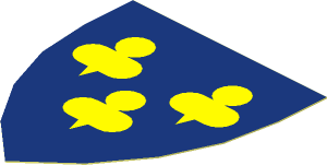 Sticker Minifig Shield Triangular with Yellow Trefoils on Dark Blue Background