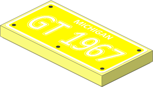 Tile  2 x  4 with Yellow License Plate and White "Michigan GT 1967" Sticker