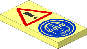 Tile  2 x  4 with Warning Triangle and Minifigure Head with Construction Helmet Pattern